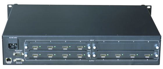 Switcher di matrice a fibra ottica montato su rack HDMI 8x8 con compatibilità HDCP